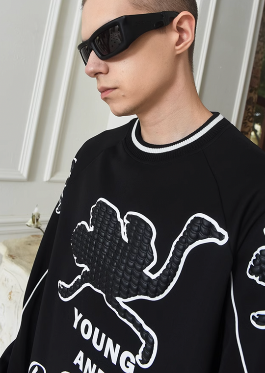 YADcrew Ostrich Foam Printed Sweatshirts