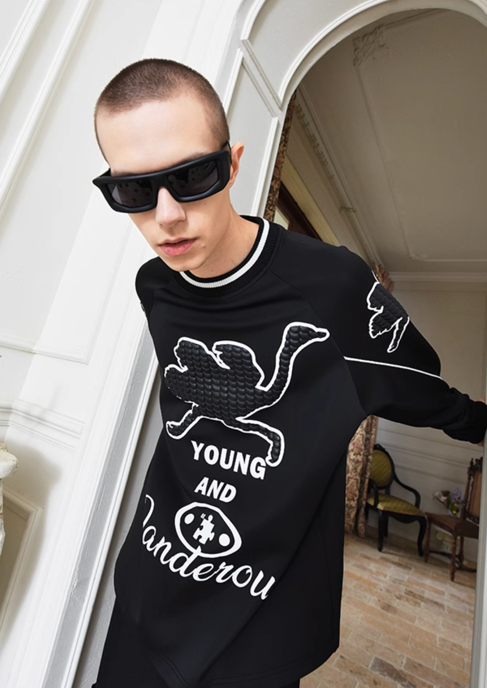 YADcrew Ostrich Foam Printed Sweatshirts