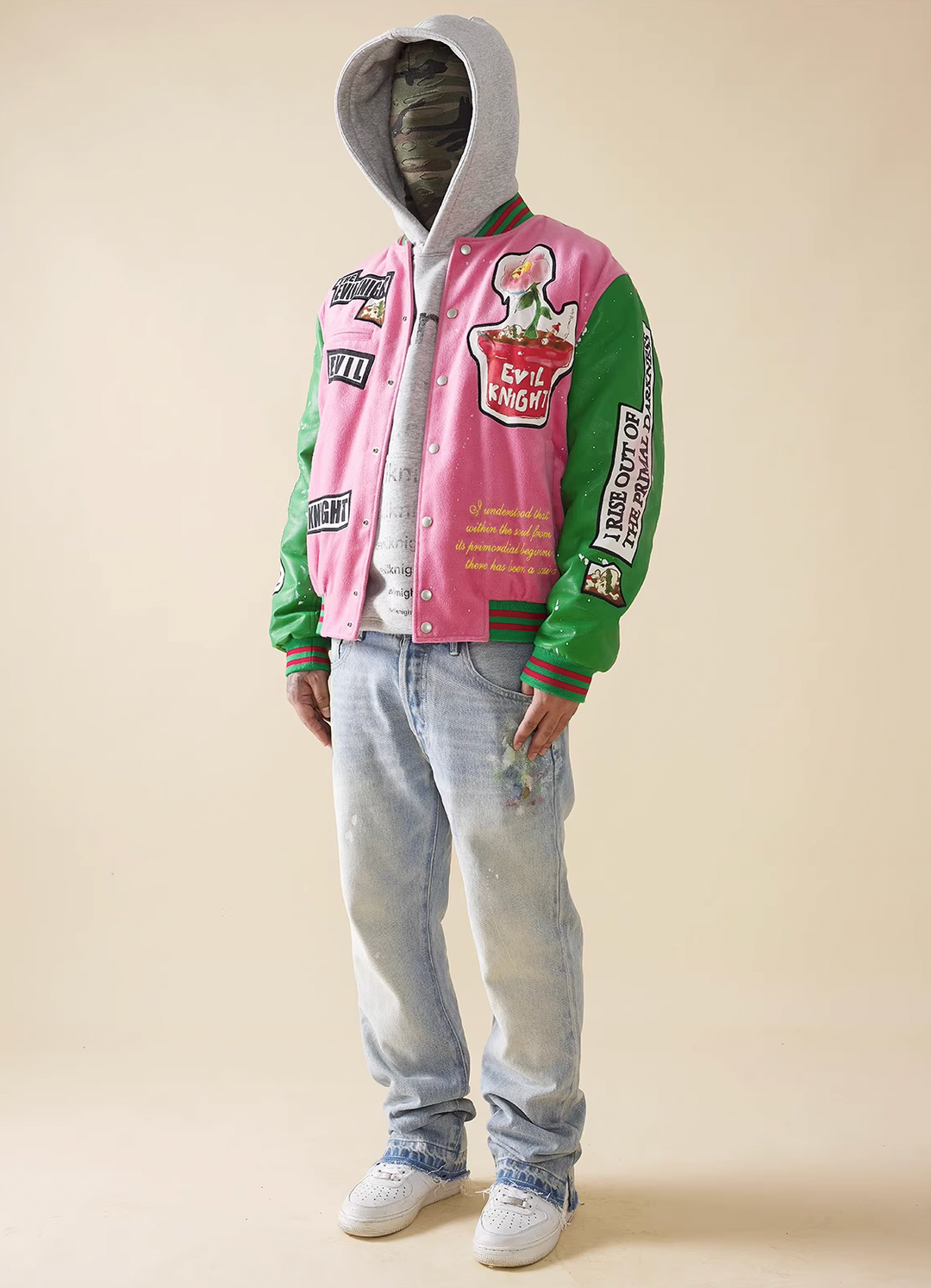 EVILKNIGHT(EK) Patchwork Embroidery Splattered Ink Baseball Jacket