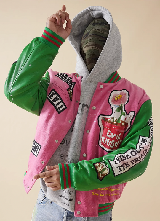 EVILKNIGHT(EK) Patchwork Embroidery Splattered Ink Baseball Jacket