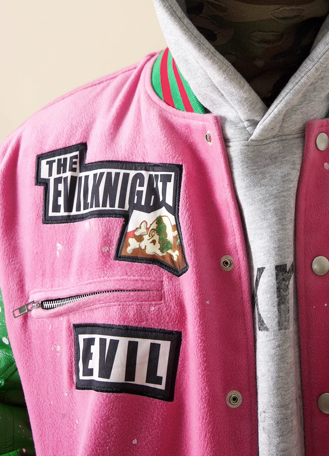 EVILKNIGHT(EK) Patchwork Embroidery Splattered Ink Baseball Jacket