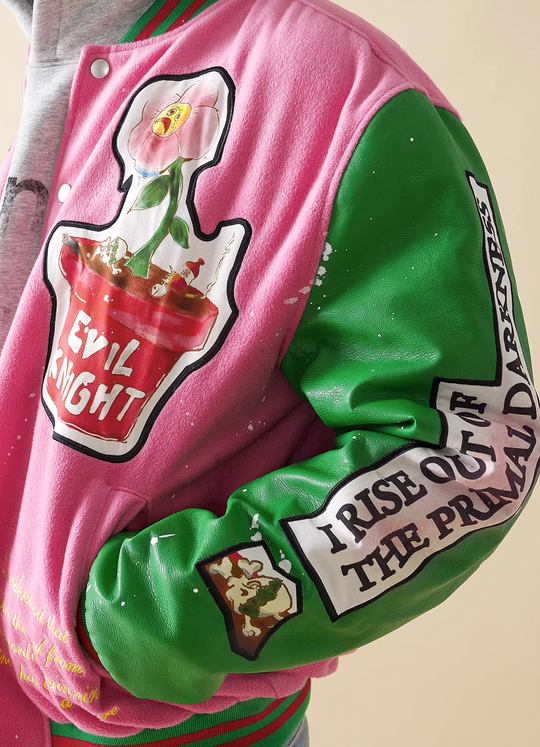 EVILKNIGHT(EK) Patchwork Embroidery Splattered Ink Baseball Jacket