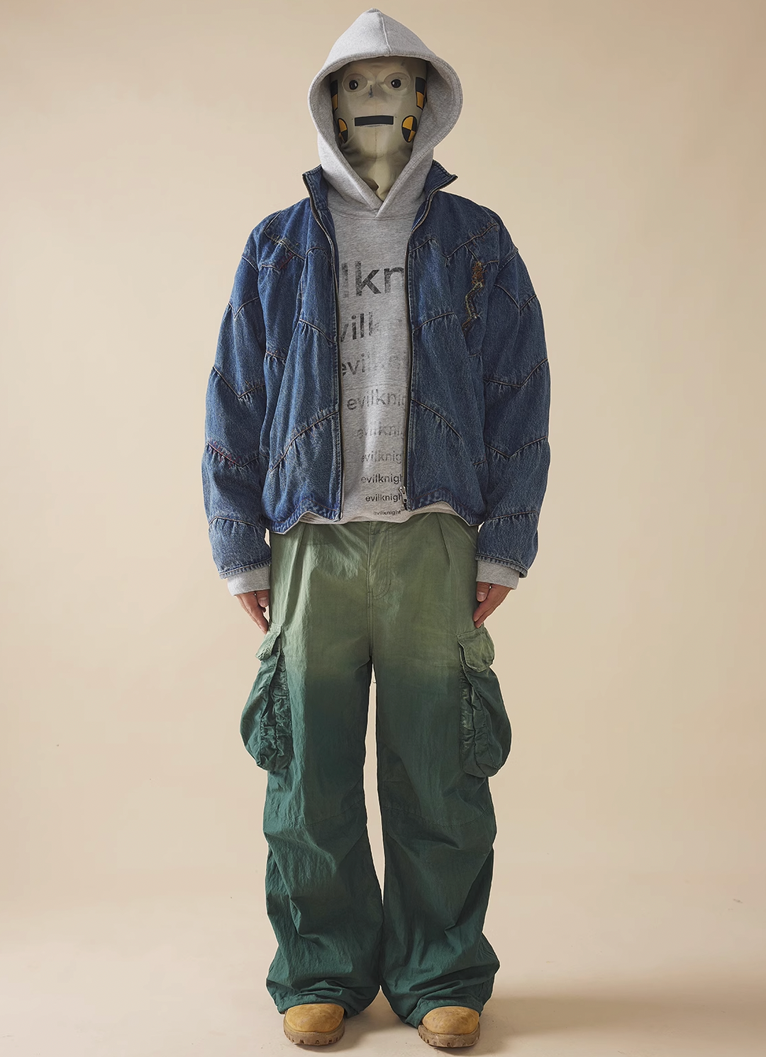 EVILKNIGHT(EK) Love Embroidery Washed & Old Splicing Denim Jacket