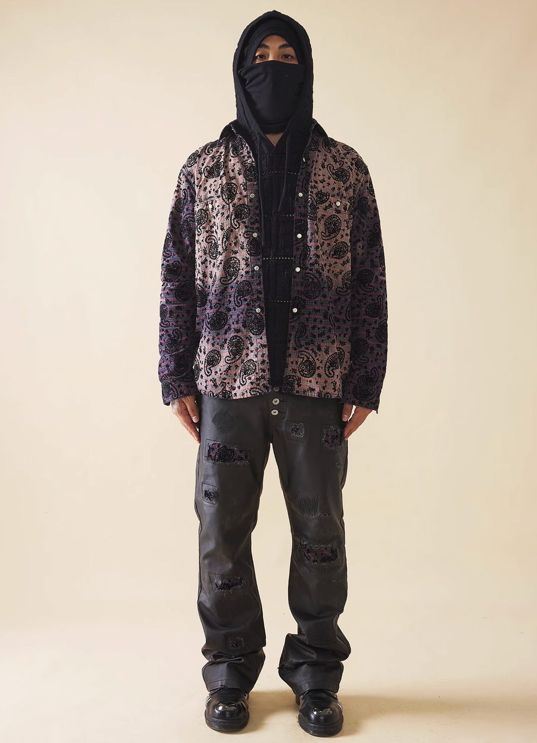 EVILKNIGHT(EK) Paisley Washed & Aged Gradient Plaid Long Sleeve Shirt
