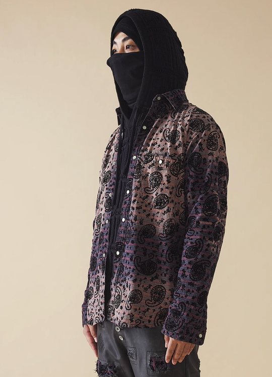 EVILKNIGHT(EK) Paisley Washed & Aged Gradient Plaid Long Sleeve Shirt