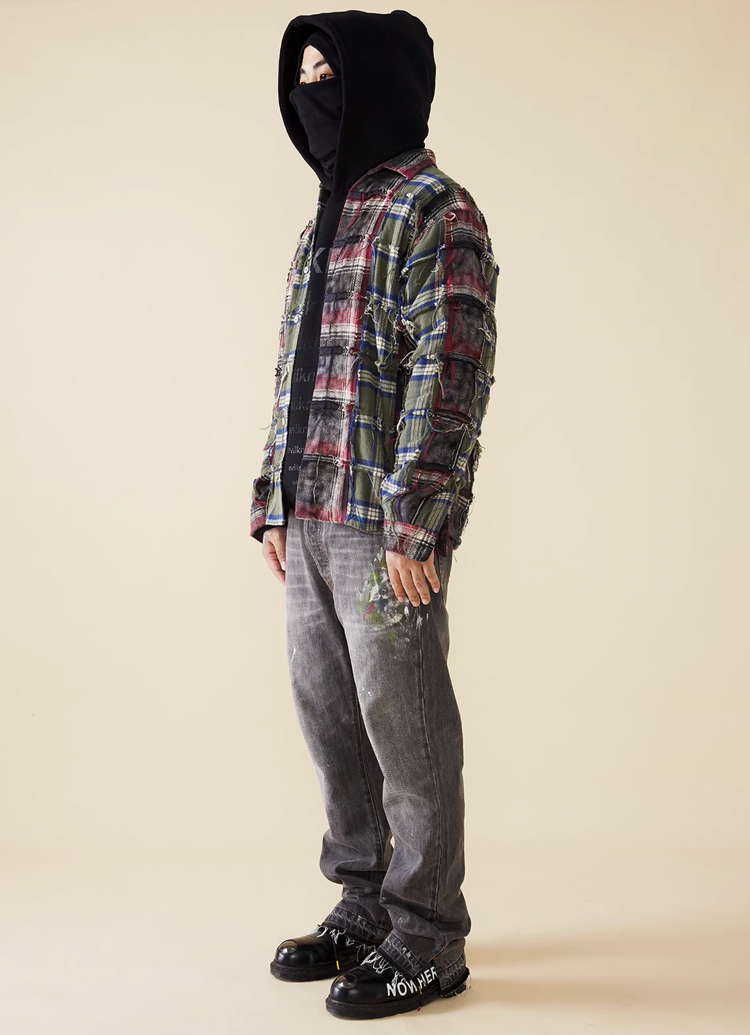 EVILKNIGHT(EK) Color Blocking Plaid Long Sleeve Shirt