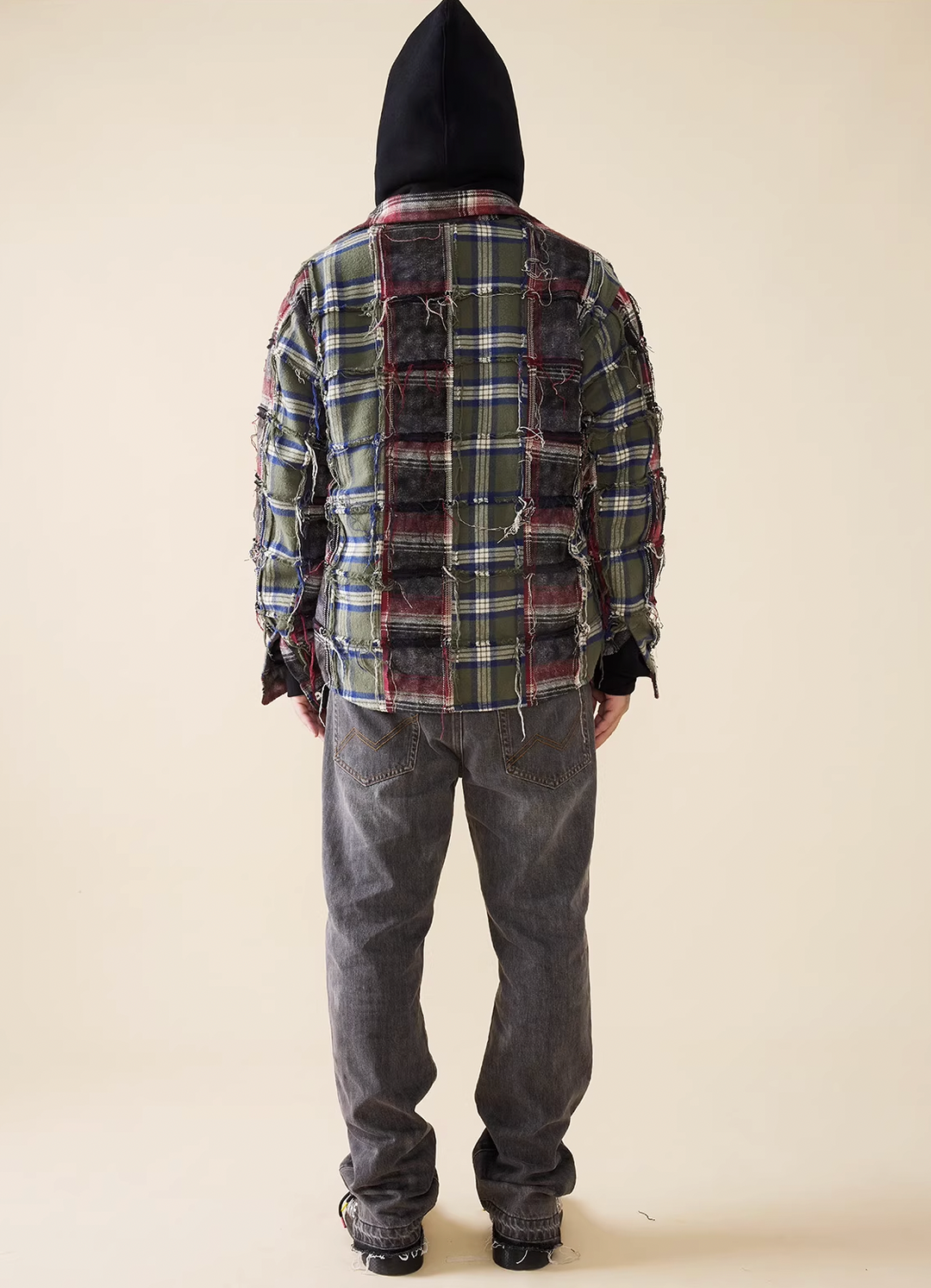 EVILKNIGHT(EK) Color Blocking Plaid Long Sleeve Shirt