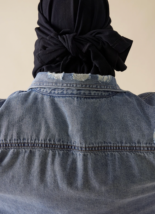 EVILKNIGHT(EK) Head Print Washed Denim Long Sleeved Shirt