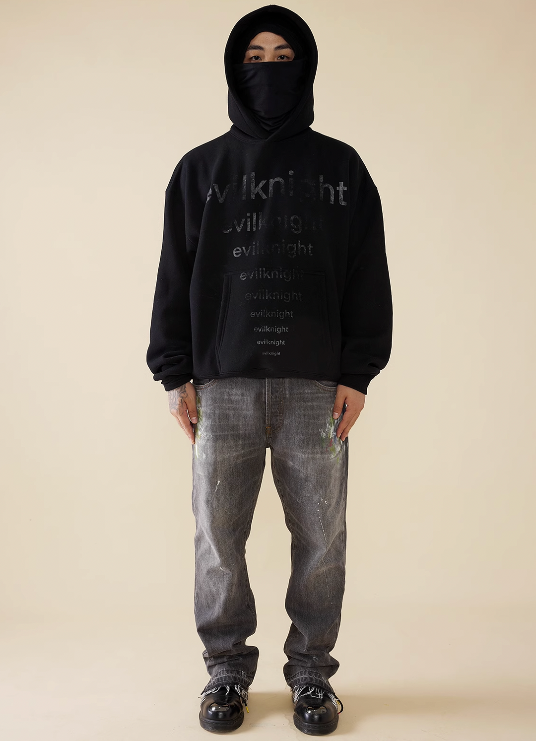 EVILKNIGHT(EK) Basic Logo Mottled Printing Hoodie