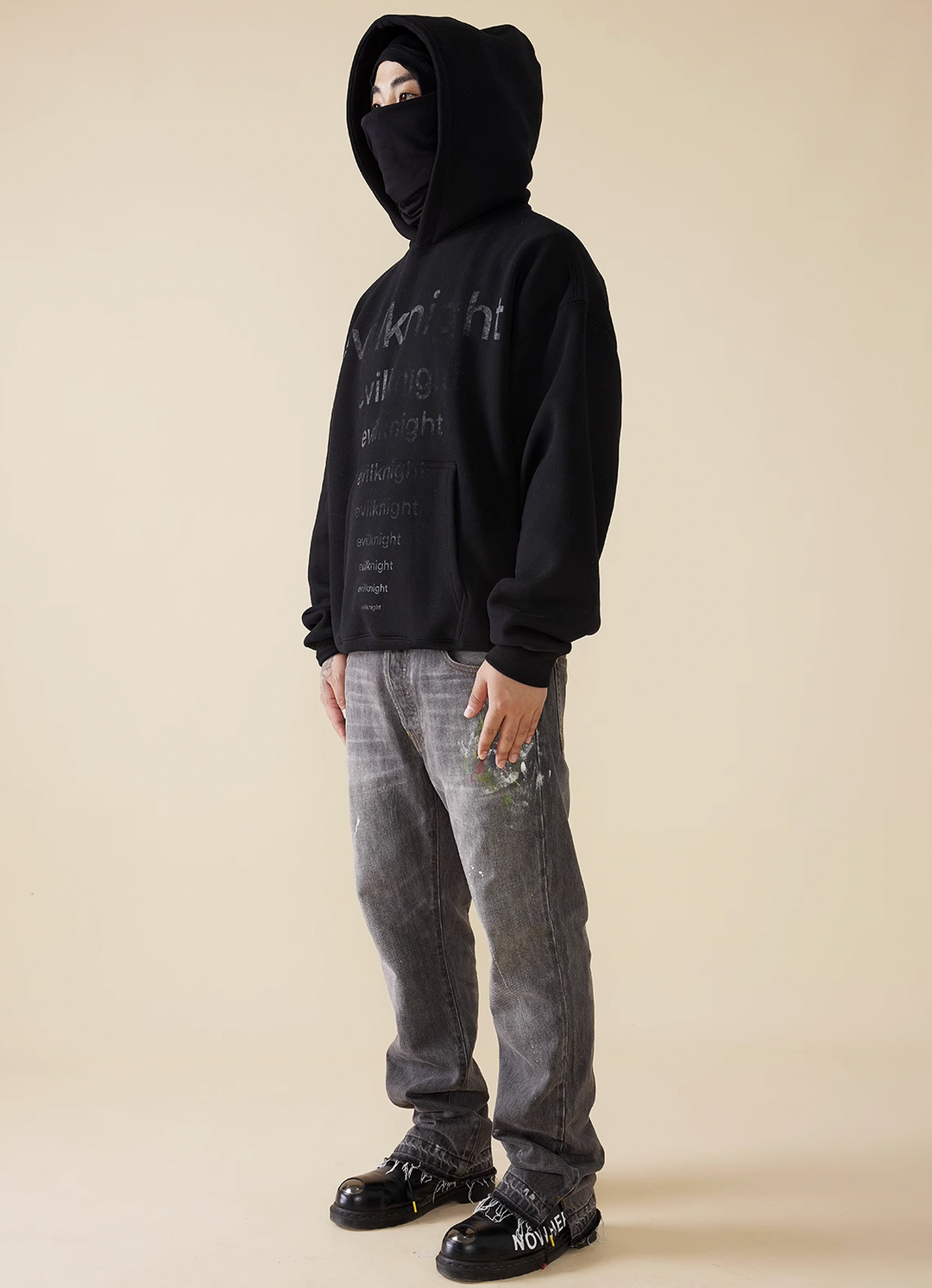 EVILKNIGHT(EK) Basic Logo Mottled Printing Hoodie