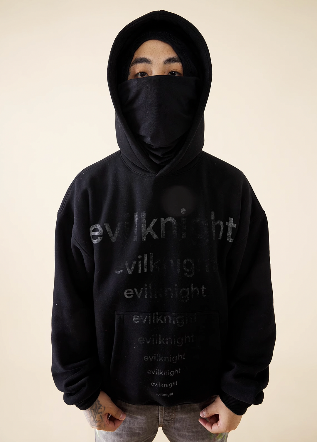 EVILKNIGHT(EK) Basic Logo Mottled Printing Hoodie