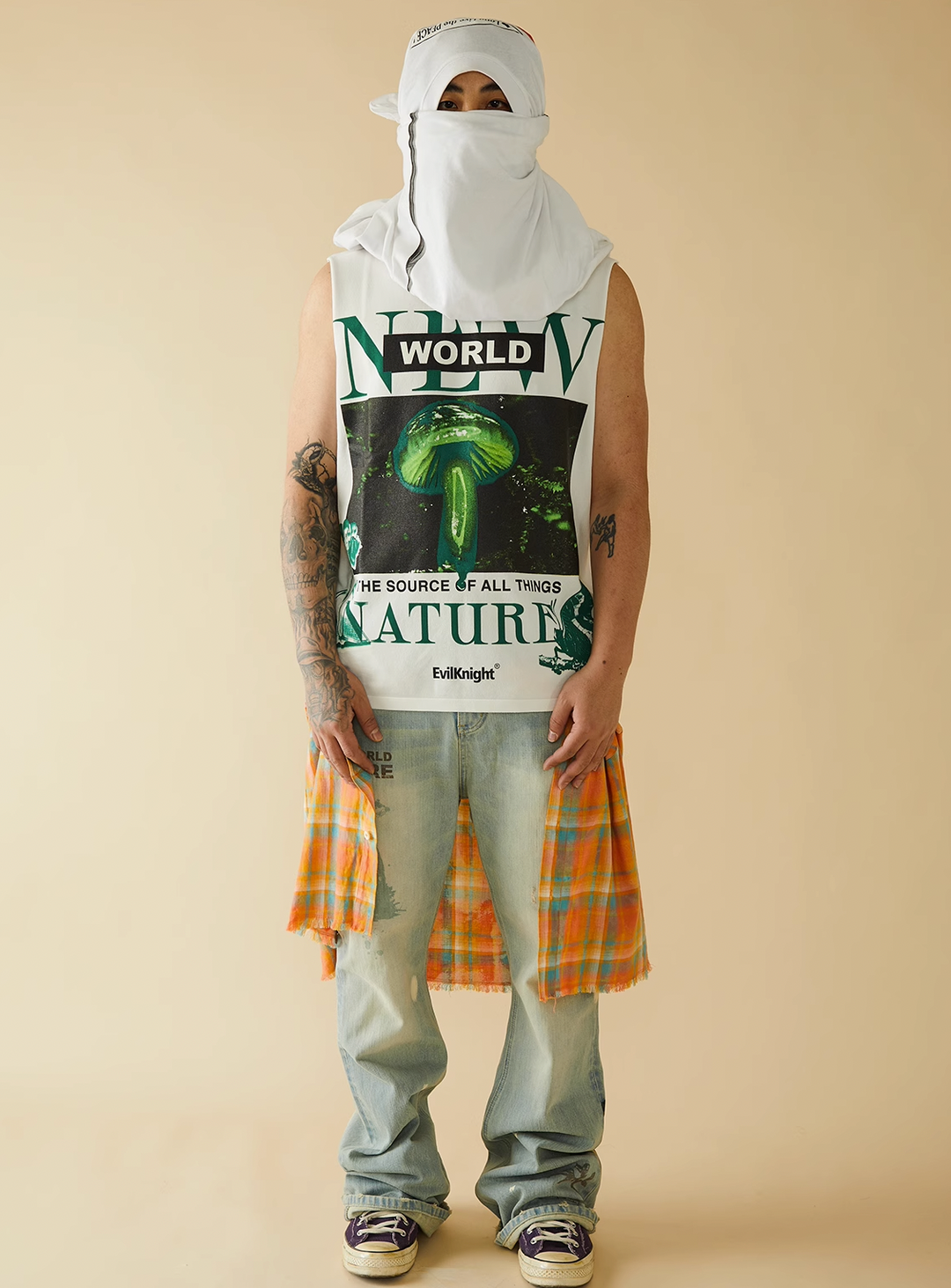 EVILKNIGHT(EK) Digital Print Butterfly Embroidery Denim Flare Pants