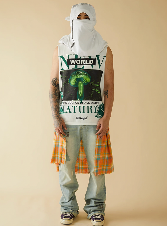 EVILKNIGHT(EK) Digital Print Butterfly Embroidery Denim Flare Pants