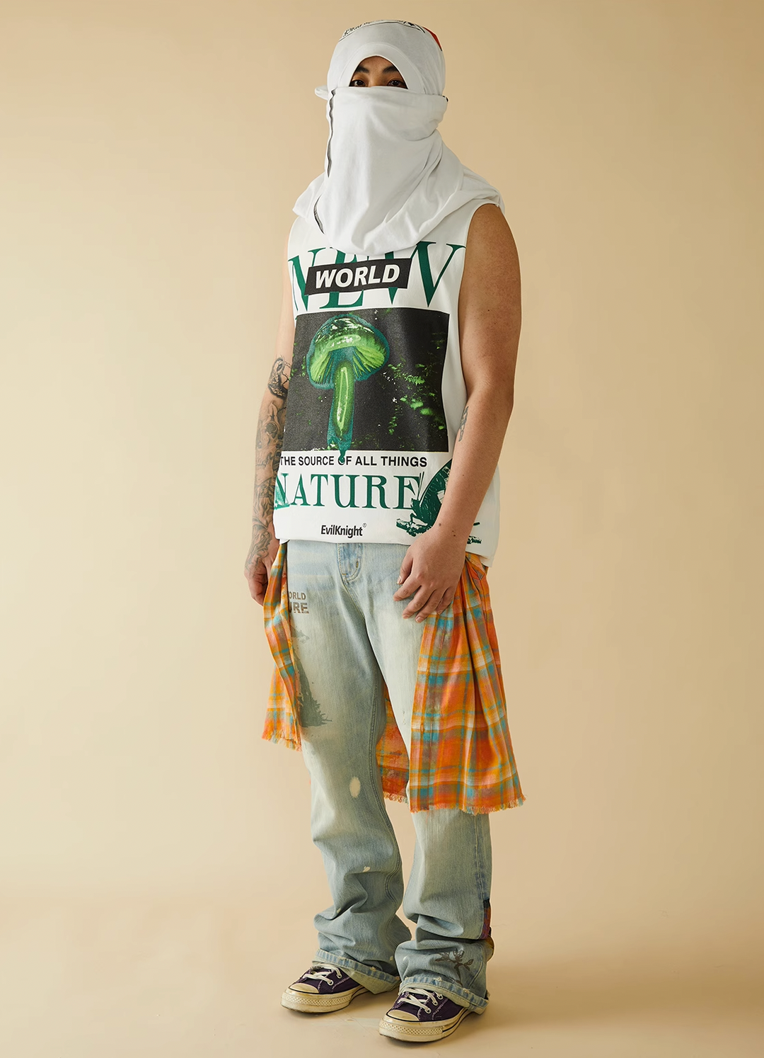 EVILKNIGHT(EK) Digital Print Butterfly Embroidery Denim Flare Pants