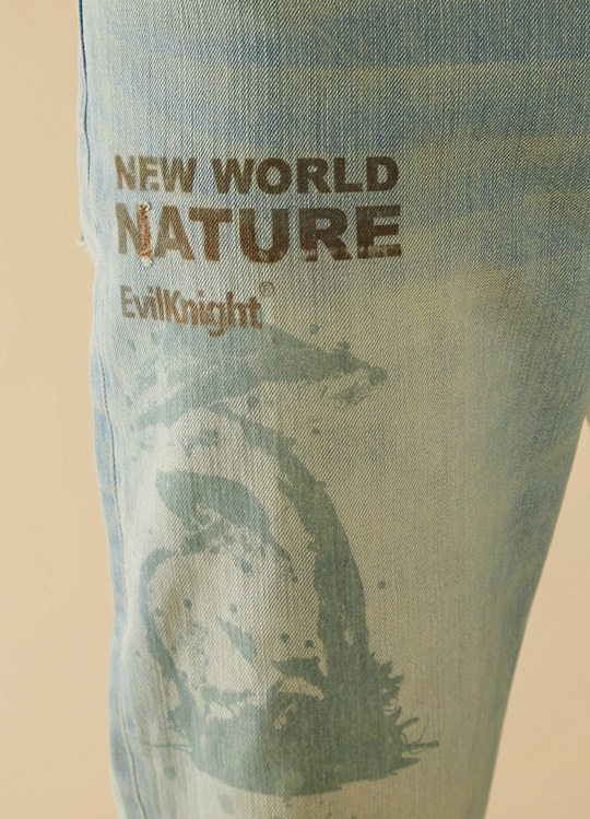 EVILKNIGHT(EK) Digital Print Butterfly Embroidery Denim Flare Pants