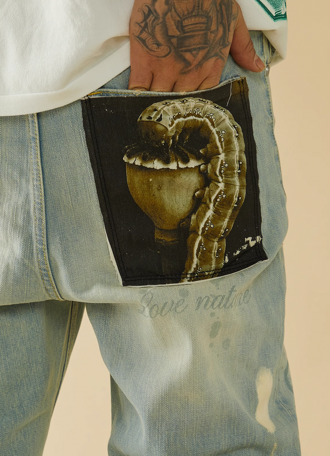 EVILKNIGHT(EK) Digital Print Butterfly Embroidery Denim Flare Pants