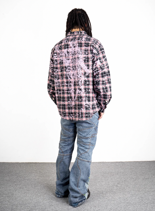 EVILKNIGHT(EK) Tailored Stitching Embroidery Flared Denim Pants