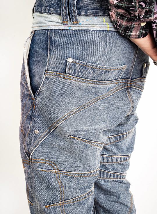 EVILKNIGHT(EK) Tailored Stitching Embroidery Flared Denim Pants