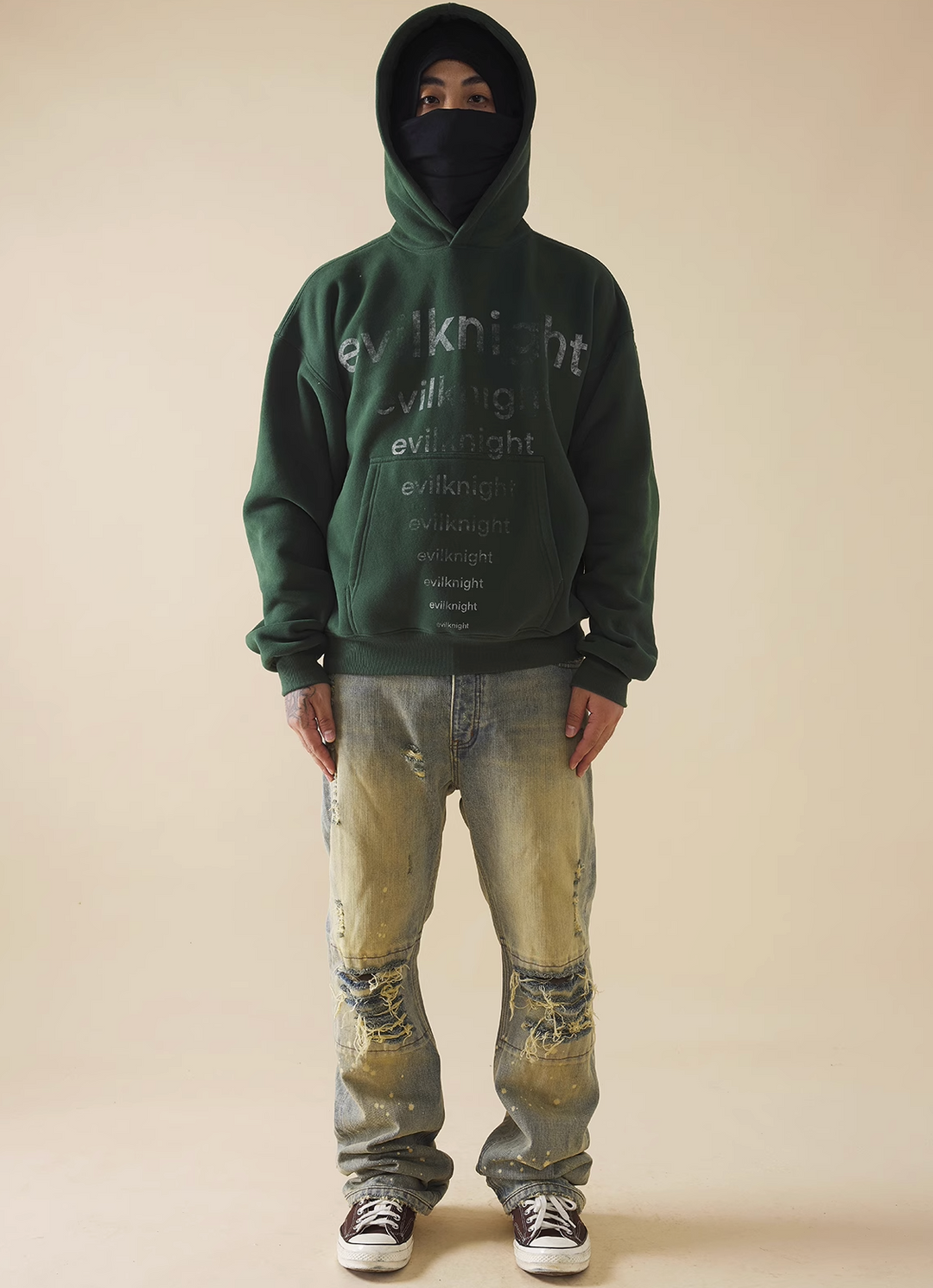 EVILKNIGHT(EK) White Ink Wash Aged Denim Micro Flare Pants