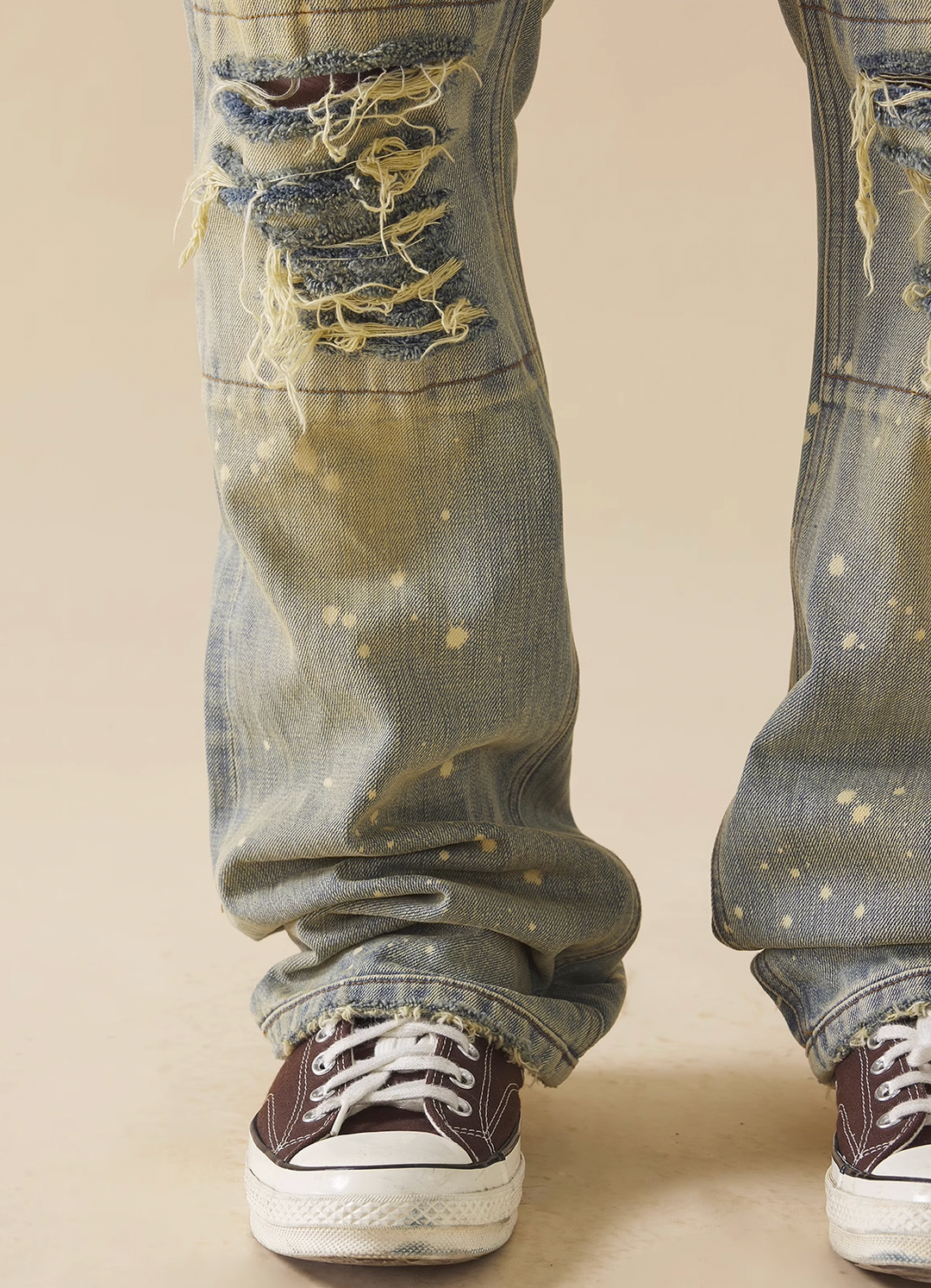 EVILKNIGHT(EK) White Ink Wash Aged Denim Micro Flare Pants