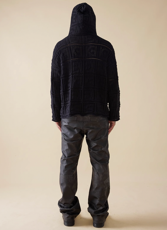 EVILKNIGHT(EK) Plaid Patch Rice Grains Embroidery Washed Leather Pants