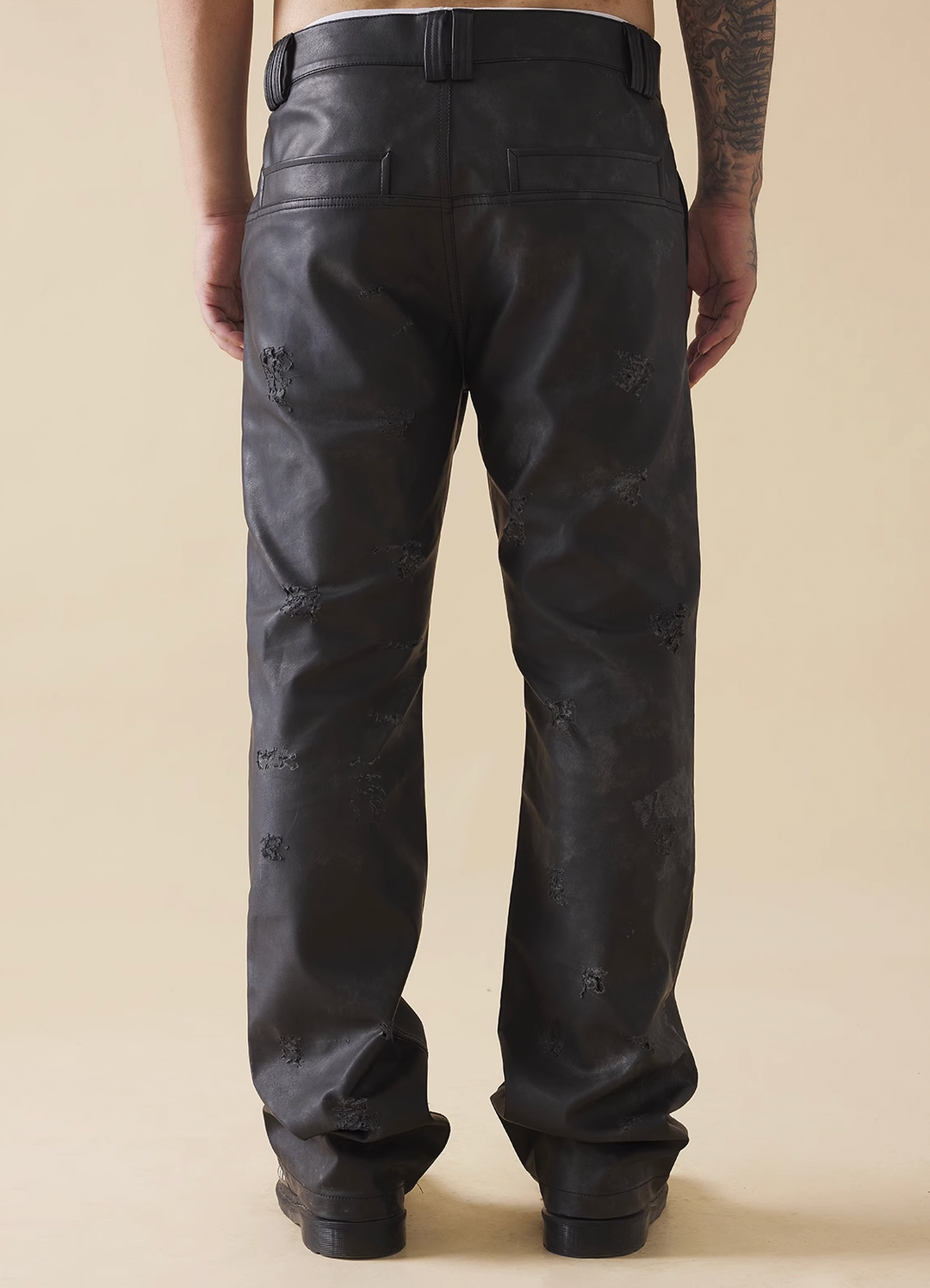 EVILKNIGHT(EK) Plaid Patch Rice Grains Embroidery Washed Leather Pants