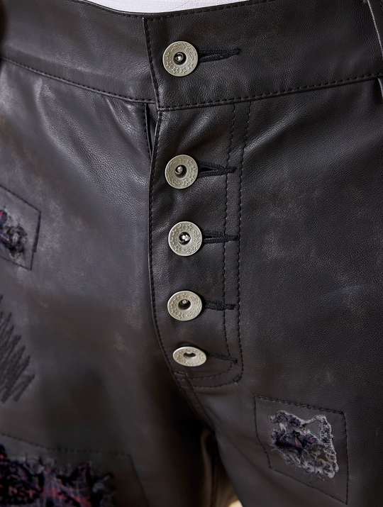 EVILKNIGHT(EK) Plaid Patch Rice Grains Embroidery Washed Leather Pants