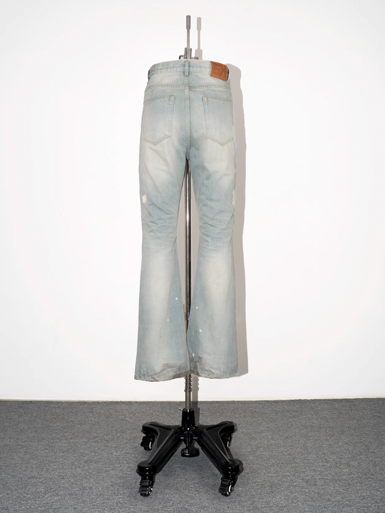 EVILKNIGHT(EK) Basic Washed Splash Ink Flared Denim Pants