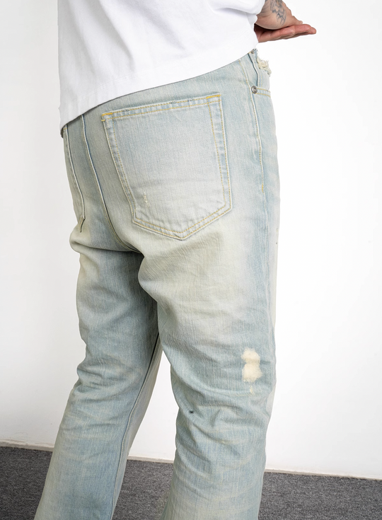 EVILKNIGHT(EK) Basic Washed Splash Ink Flared Denim Pants