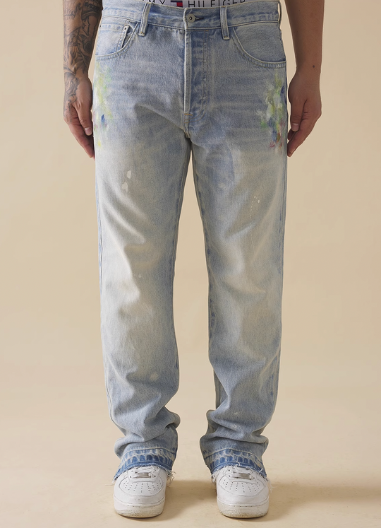 EVILKNIGHT(EK) Colorful Ink Splash Washed Denim Pants