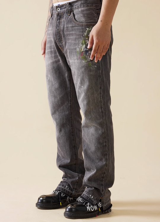 EVILKNIGHT(EK) Colorful Ink Splash Washed Denim Pants