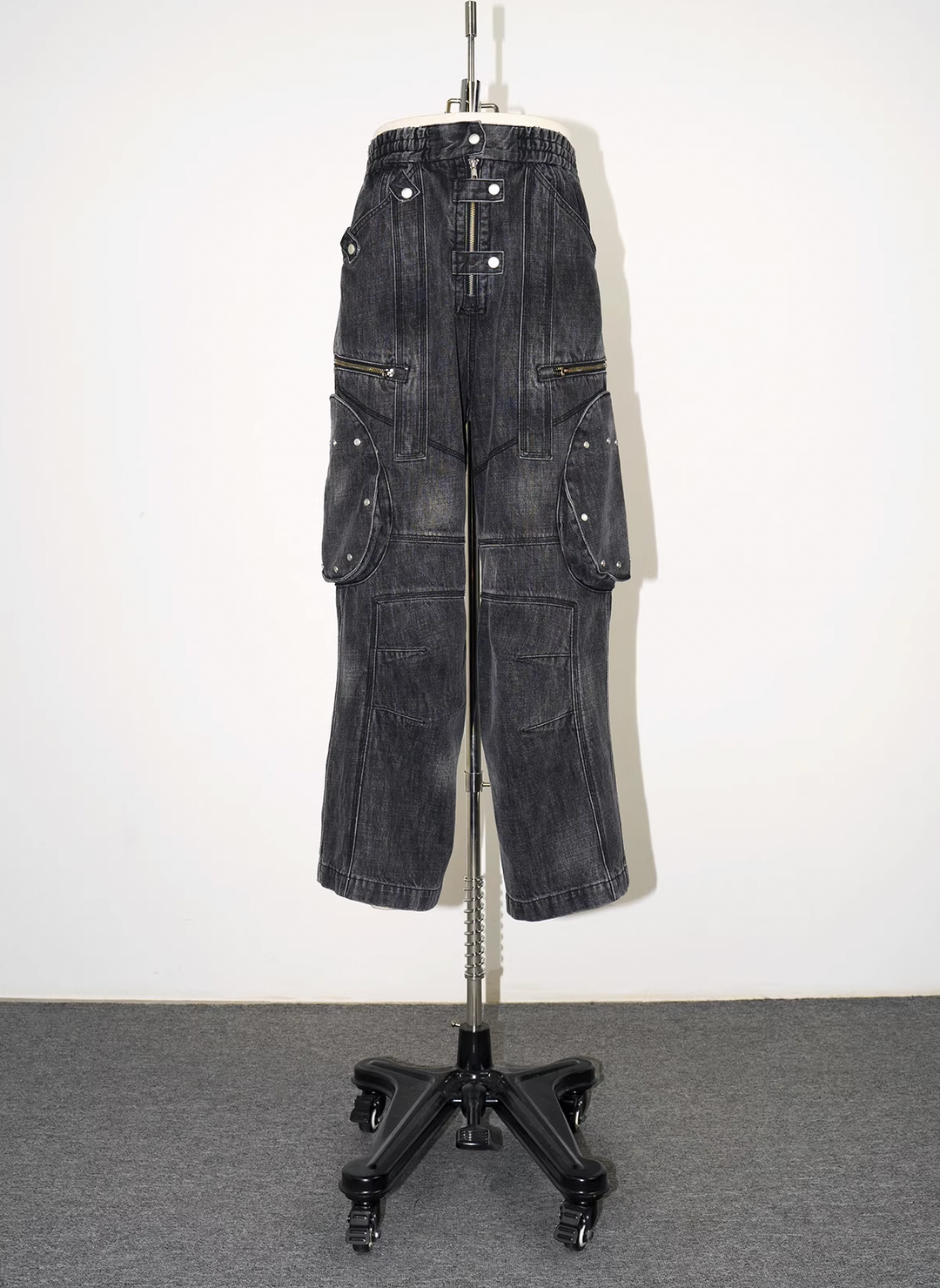 EVILKNIGHT(EK) Washed Round Zipper Multi Pocket Denim Pants