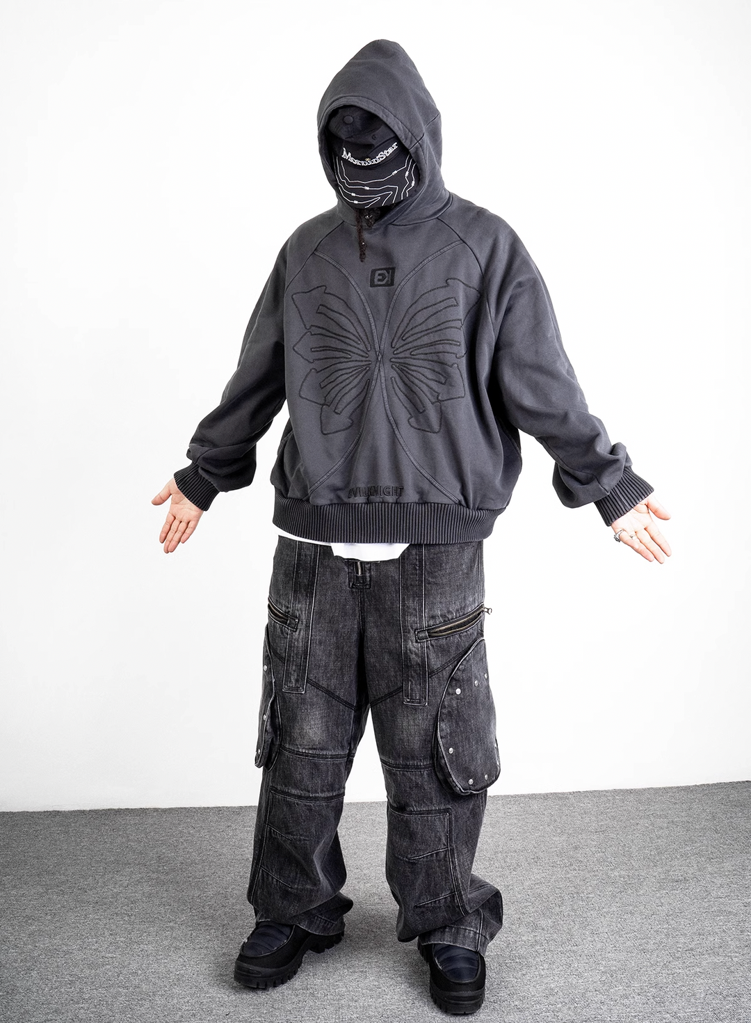 EVILKNIGHT(EK) Washed Round Zipper Multi Pocket Denim Pants