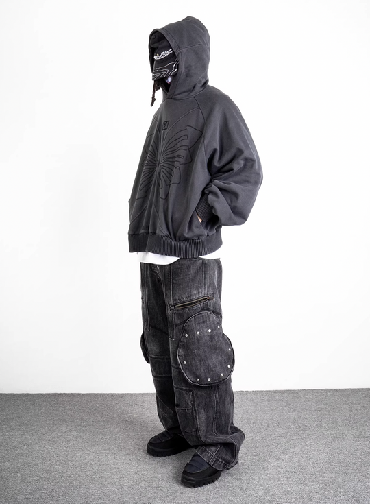 EVILKNIGHT(EK) Washed Round Zipper Multi Pocket Denim Pants