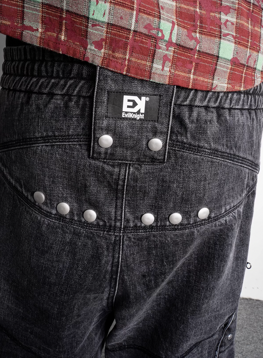 EVILKNIGHT(EK) Washed Round Zipper Multi Pocket Denim Pants