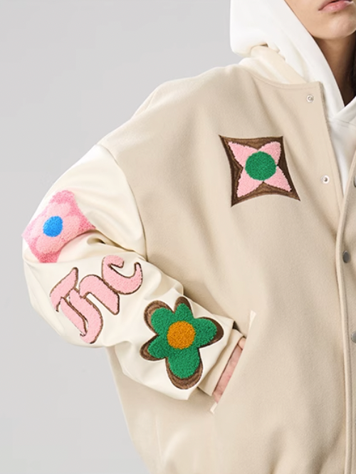 Harsh and Cruel Letters Flower Embroidery Baseball Jacket