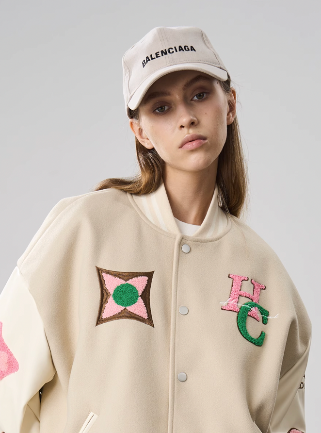 Harsh and Cruel Letters Flower Embroidery Baseball Jacket
