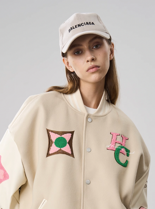Harsh and Cruel Letters Flower Embroidery Baseball Jacket