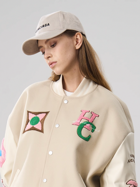 Harsh and Cruel Letters Flower Embroidery Baseball Jacket