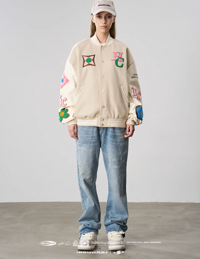 Harsh and Cruel Letters Flower Embroidery Baseball Jacket