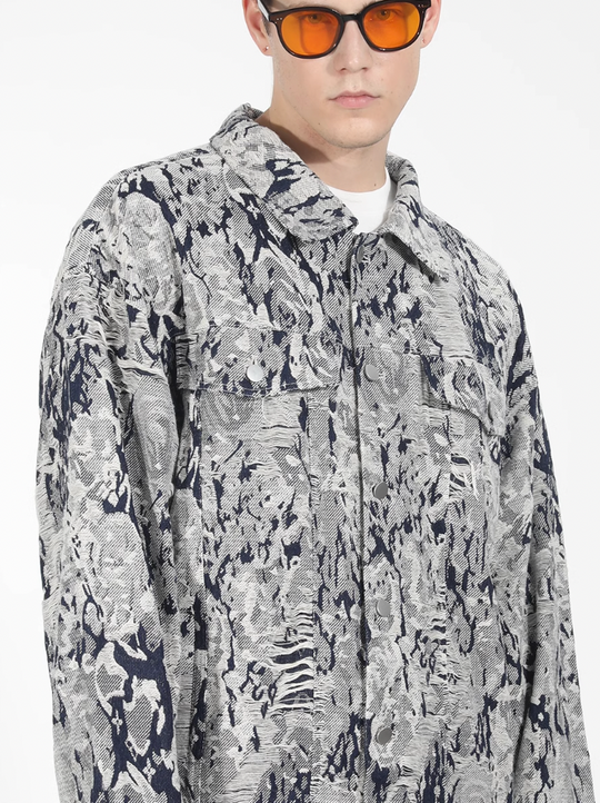 Harsh and Cruel Tie Dye Full Print Rose Jacquard Denim Jacket