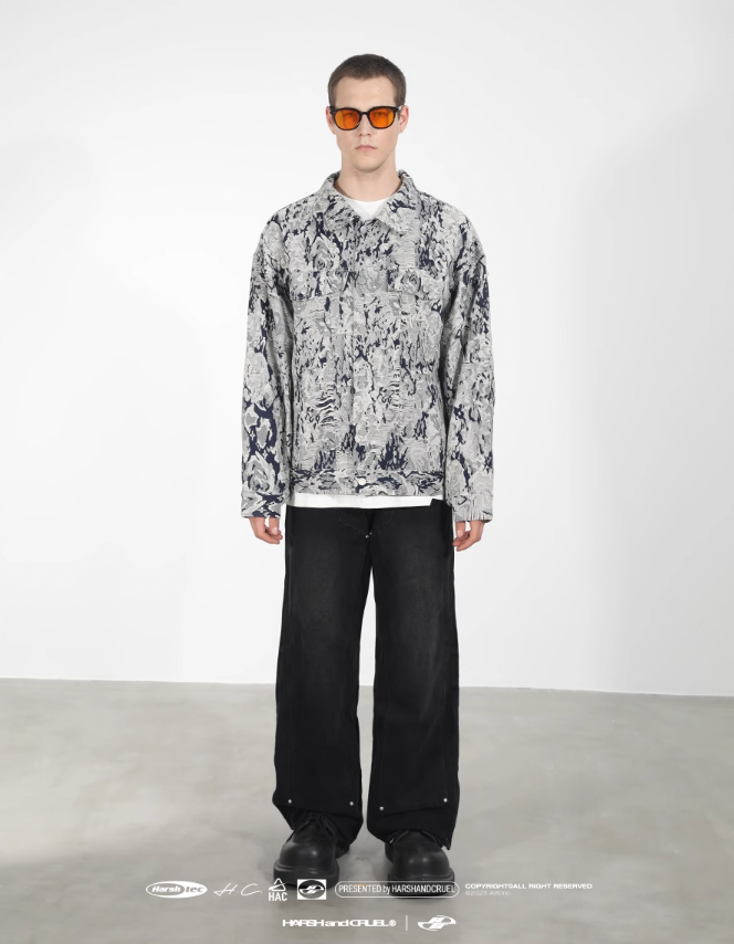 Harsh and Cruel Tie Dye Full Print Rose Jacquard Denim Jacket