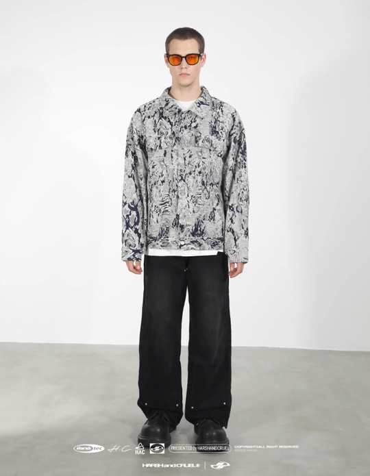 Harsh and Cruel Tie Dye Full Print Rose Jacquard Denim Jacket