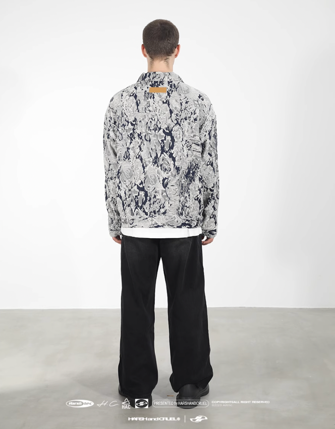 Harsh and Cruel Tie Dye Full Print Rose Jacquard Denim Jacket