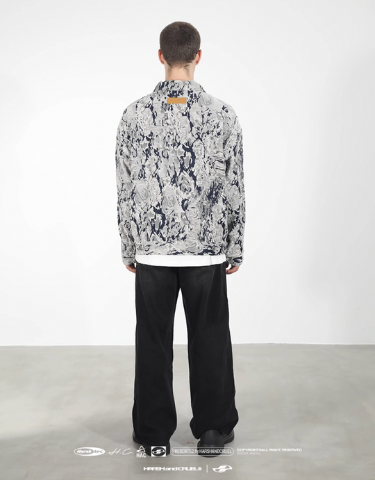 Harsh and Cruel Tie Dye Full Print Rose Jacquard Denim Jacket