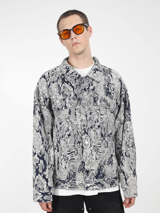 Harsh and Cruel Tie Dye Full Print Rose Jacquard Denim Jacket