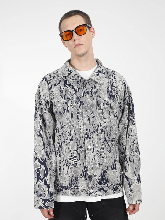 Harsh and Cruel Tie Dye Full Print Rose Jacquard Denim Jacket