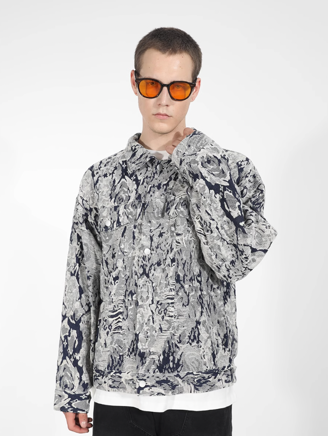 Harsh and Cruel Tie Dye Full Print Rose Jacquard Denim Jacket