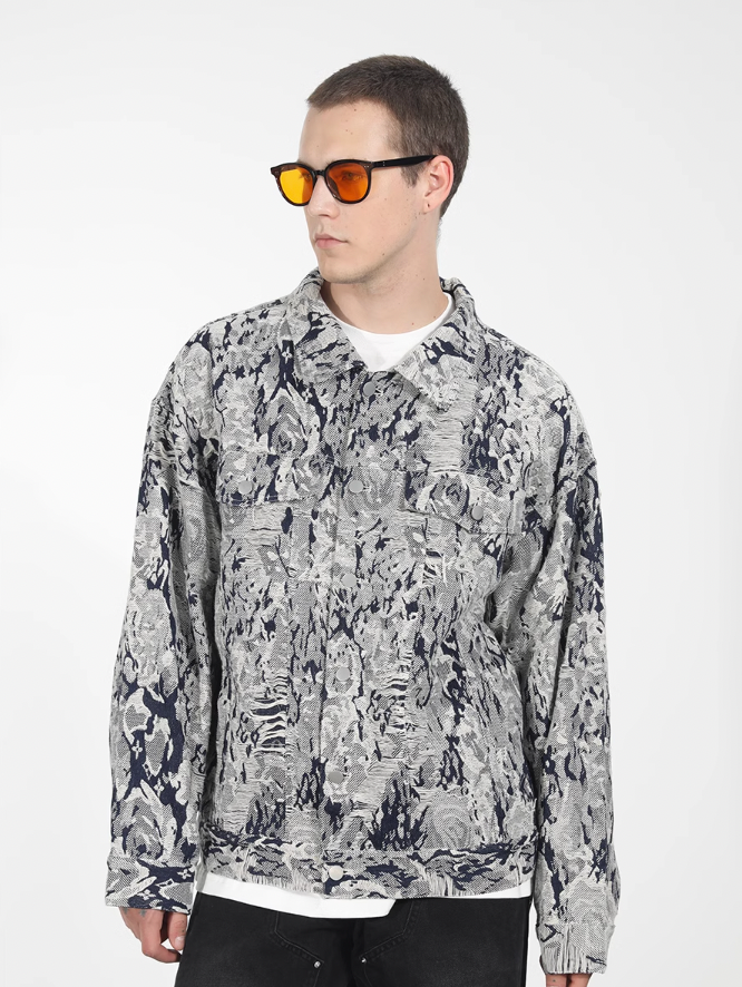 Harsh and Cruel Tie Dye Full Print Rose Jacquard Denim Jacket