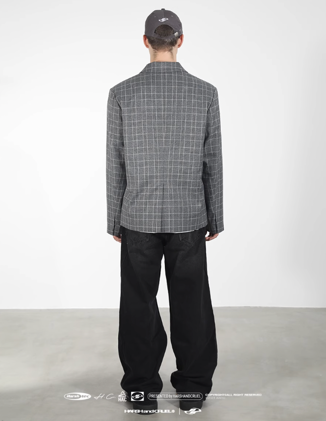 Harsh and Cruel Customized Check Double Breasted Blazer